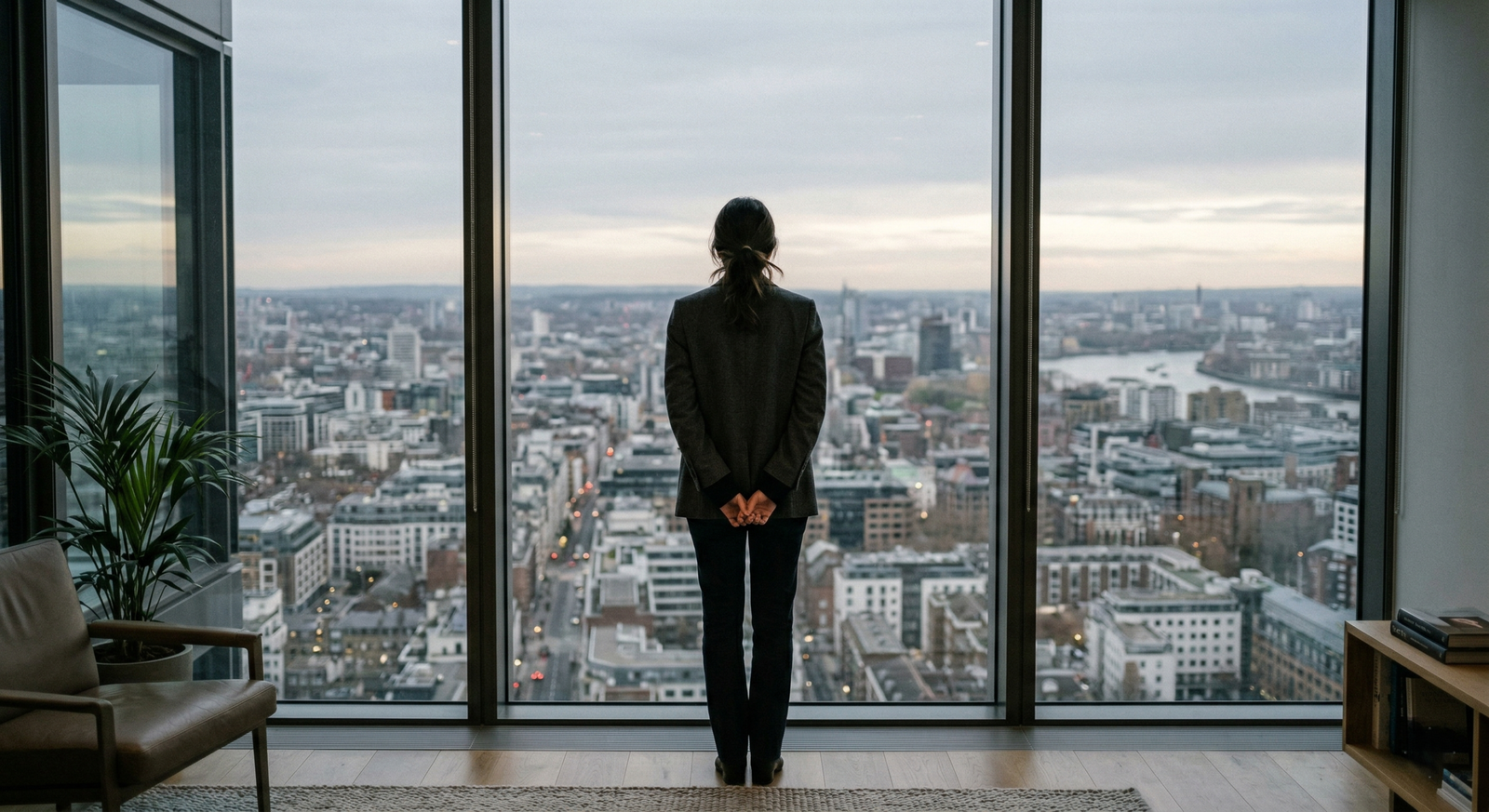 person-standing-back-to-camera-looking-out-tall-window-at-vast-city-skyline-under-cloudy-sky